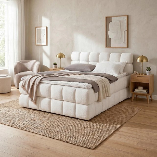 Premium Living Boxspringbett Bubble Box in Creme mit Polsterrahmen und Bonell-Federkern, B/T: 180 x 200 cm - Bild 1