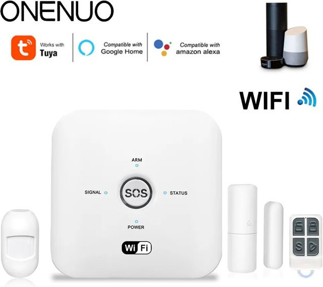 ONENUO Smart Home Security Alarmsystem mit WiFi, Tür- und Bewegungssensor, 80dB Alarm und Tuya Smart App Control, Weiß - Bild 1