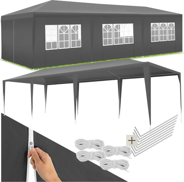 tectake Pavillon Miramas in Grau mit UV-Schutz und wasserdichtem Material, B/T/H: 900 x 300 x 250 cm - Bild 1