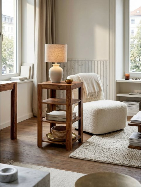 Massivholz Regal MUMBAI im Landhausstil mit 4 Fächern, KADIMA DESIGN, Braun, B/T/H: 44 x 44 x 80 cm - Bild 1