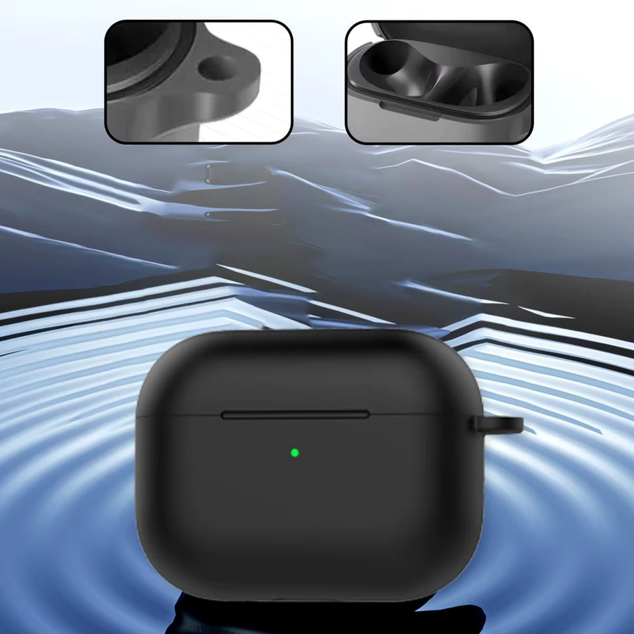 Apple AirPods Pro 3 Schutzhülle aus weichem Silikon mit Schlüsselanhänger und Reinigungsset in Schwarz oder Transparent - Bild 5