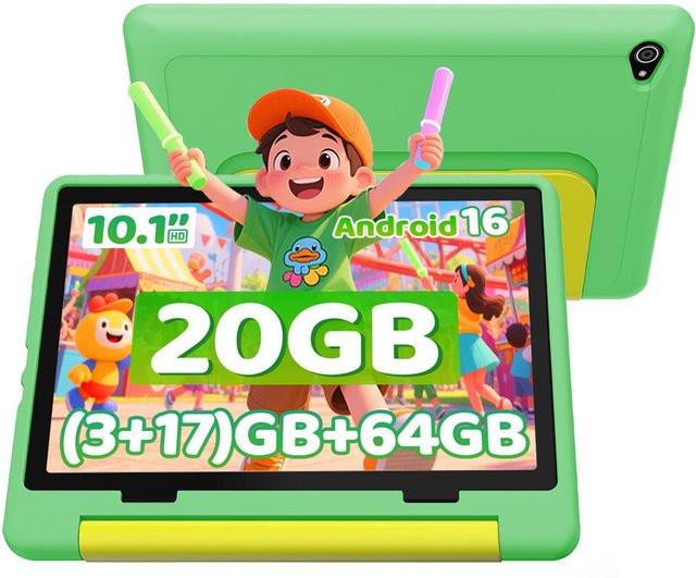 SHIXIU WU TRADE SAS Kinder-Tablet mit Android 16, 10,1 Zoll, 20 GB RAM, 64 GB ROM und Schutzhülle in Grün - Bild 1