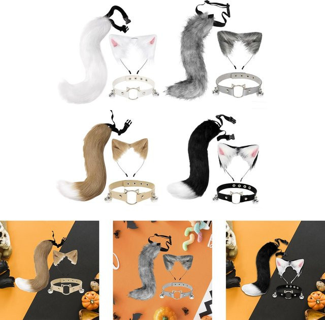 Katze Fuchs Ohren und Schwanz Set mit Glocke, Ring, Ohr Stirnband, Kinder - Bild 1