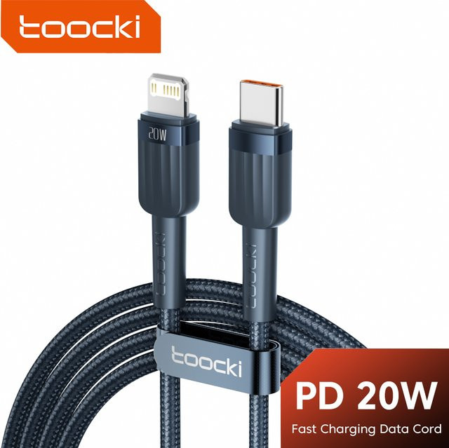 Toocki USB-C auf Lightning Schnellladekabel für iPhone, iPad und AirPods in Schwarz - Bild 1