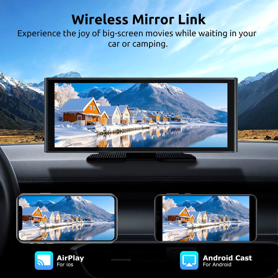 ESSGOO Tragbares Autoradio mit 10,26 Zoll Touchscreen, Wireless CarPlay und Android Auto, inklusive 4K Frontkamera und 1080p Rückfahrkamera, Schwarz, mit Bluetooth, USB, AUX und FM - Bild 5