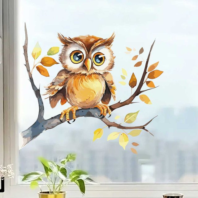BRUP PVC-Fensteraufkleber für Kinderzimmer mit Eule und Baumzweig Motiv, abnehmbare Glasdekoration für dein Schlafzimmer - Bild 1