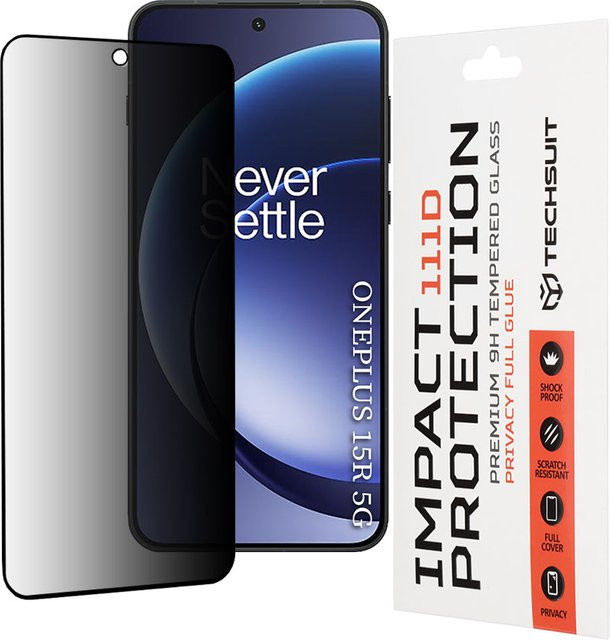 Techsuit Privacy Schutzfolie aus gehärtetem Glas für OnePlus 15R, transparent, Full Glue, 111D - Bild 1