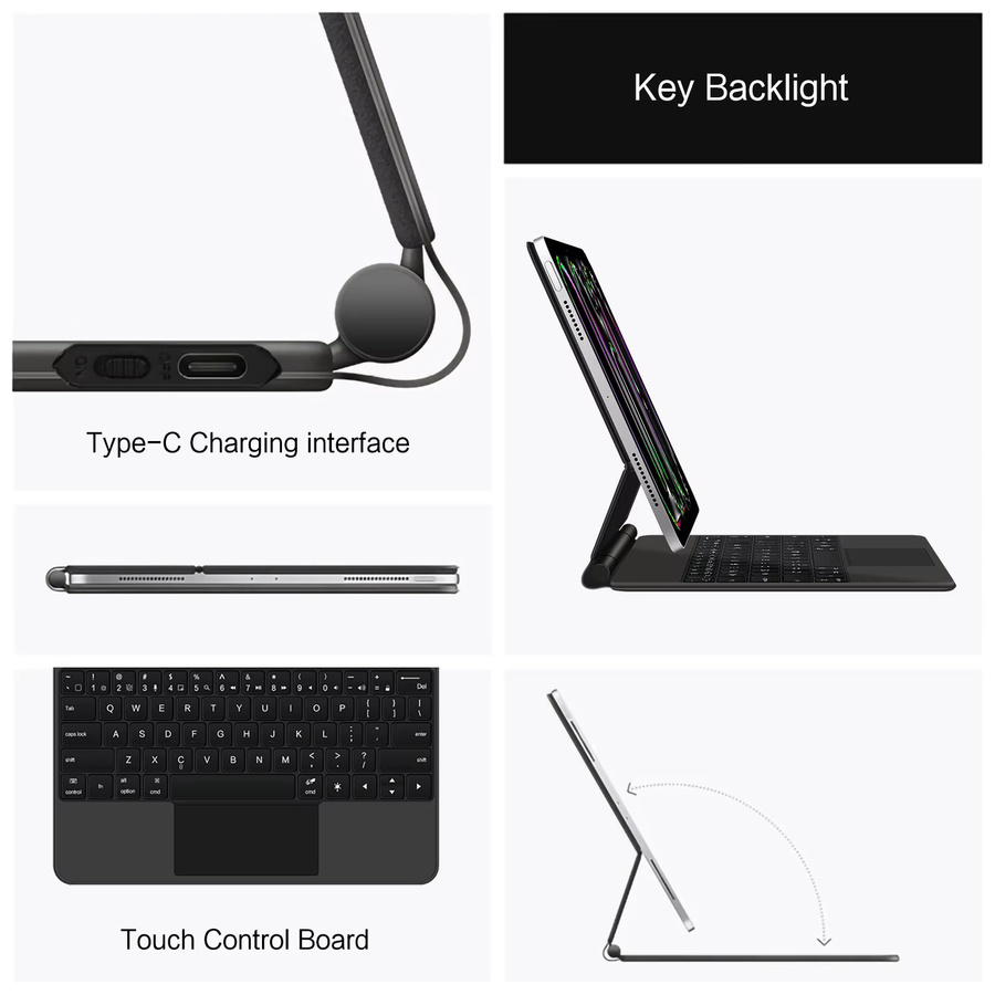 AJIUYU Magische Tastatur für iPad Pro 13 Zoll M4 M5 Smart Case mit Touchpad und Hintergrundbeleuchtung, Schwarz - Bild 4