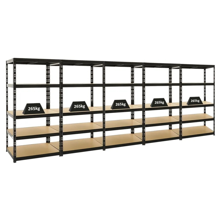 5er Set PROREGAL Schwerlastregal Tiger, 5-Ebenen, Schwarz, H x B x T: 180 x 90 x 45 cm - Bild 2