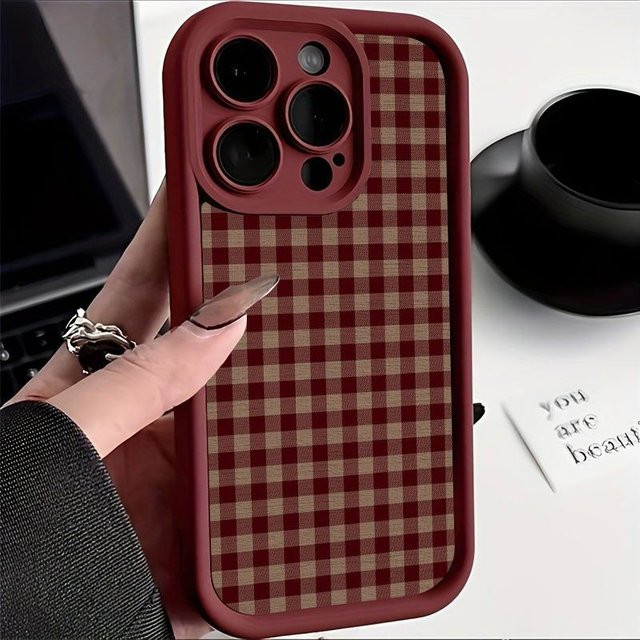 Apple iPhone Hülle mit Vintage Karomuster in Rotbraun aus TPU für iPhone 17 bis iPhone 7/8 Plus - Bild 1