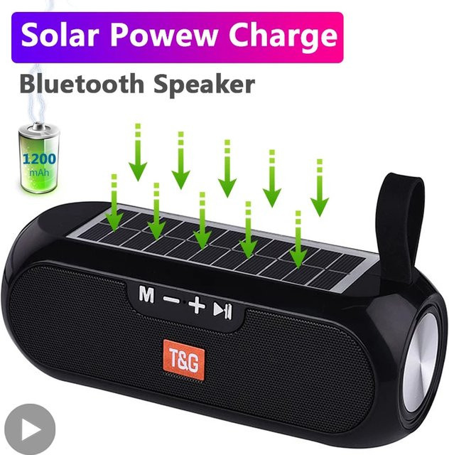 T&G Solar Radio mit Bluetooth und FM Funktion, Tragbarer Outdoor Lautsprecher mit Subwoofer Bass und Aux Anschluss für PC, TV und Hifi Stereo, Erhältlich in Schwarz und Rot - Bild 1