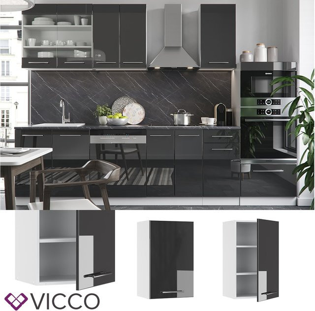 Vicco Hängeschrank Fame-Line Küchenschrank Anthrazit und Weiß Hochglanz Breite: 45 cm - Bild 1