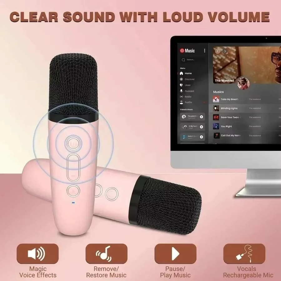 Tragbarer kabelloser Bluetooth Karaoke Lautsprecher mit Mikrofon von AyeBeau in Blau oder Pink - Bild 3