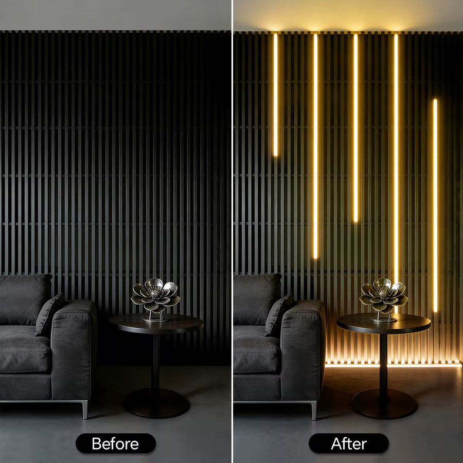 Rybakov Dimmbarer COB-LED-Streifen mit Dual-Touch-Schalter und Walnussholzgitter in Schwarz und Braun, Warmweißes Dekorationslicht für Wand und Schrank - Bild 4