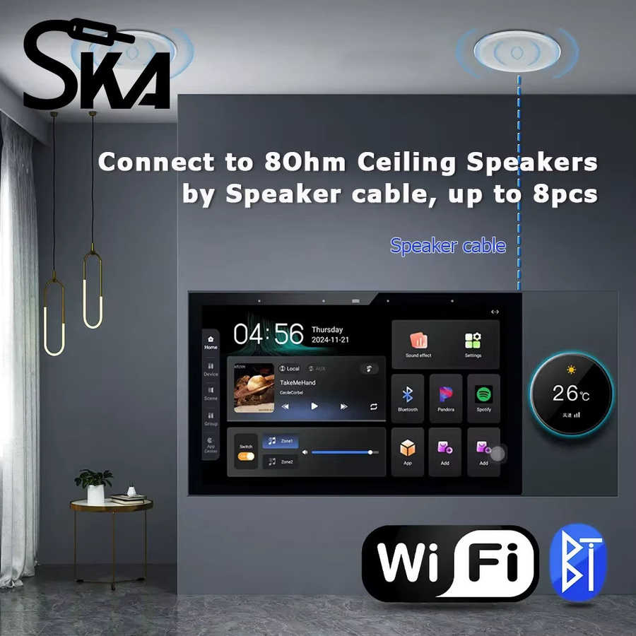 SKVA 7 Zoll Android 11 2-Zonen-Audio-Wandverstärker mit Alexa Sprachsteuerung und Tuya Smart Home Steuerung, WLAN-AV-Receiver, Schwarz - Bild 3