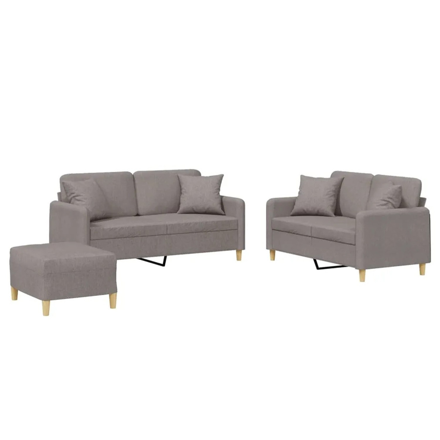vidaXL 3-teilige Sofagarnitur in Taupe mit 2x 2-Sitzer-Sofas, 1x Fußhocker und 4 Kissen aus Stoff - Bild 2