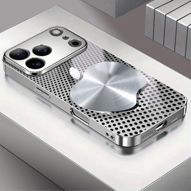 Galvanisierte Handyhülle aus Glas mit Metallgitter-Design für Apple iPhone 11 bis iPhone 17 Pro Max Plus in Silber - Bild 1