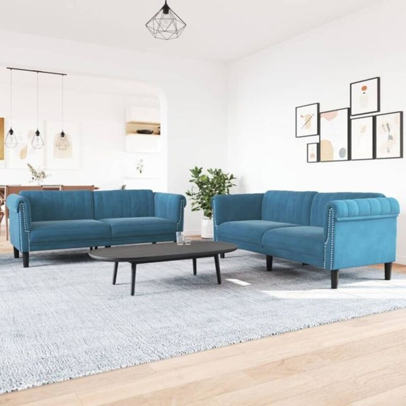 Vidaxl 2-tlg. Sofagarnitur in Blau aus Samt im modernen Design - Bild 1