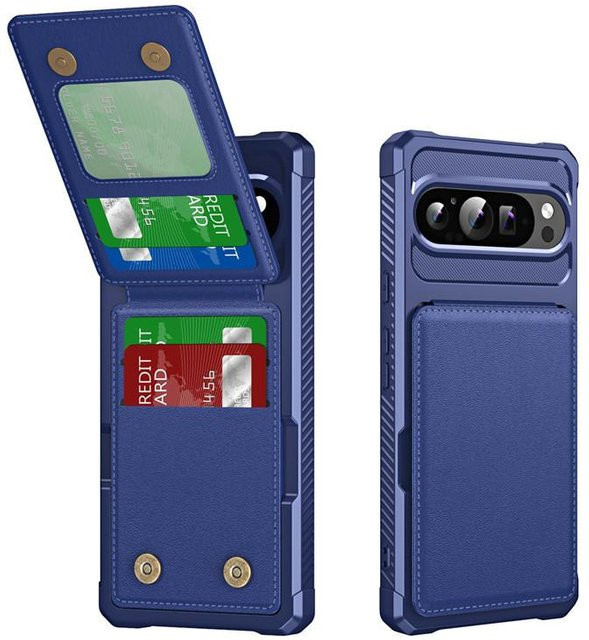 Leder Klappbrieftasche Handyhülle mit Kartensteckplatz und Ständer für Google Pixel 9a in Blau - Bild 1