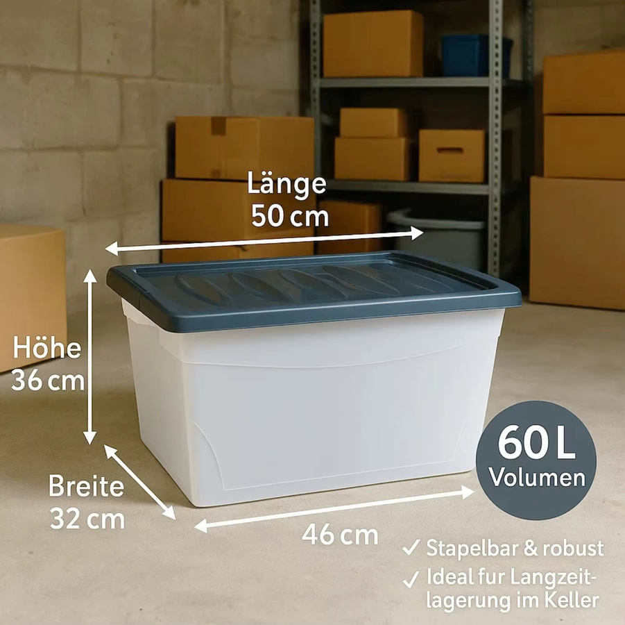 BigDean Budget Line Aufbewahrungsboxen mit Deckel aus Kunststoff, 4er Set, transparent, 60 l pro Box - Bild 3