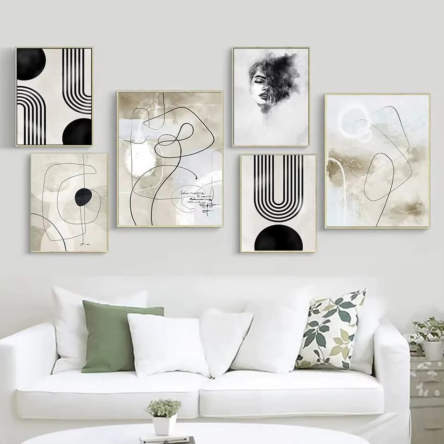 Potdemiel Wandkunstdruck Leinwand mit abstrakten geometrischen Linien und Bogen im Mid-Century Stil - Bild 2