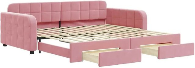vidaXL Tagesbett ausziehbar mit Schubladen in Rosa, Samt, B/T/H: 100 x 200 x 71 cm - Bild 1