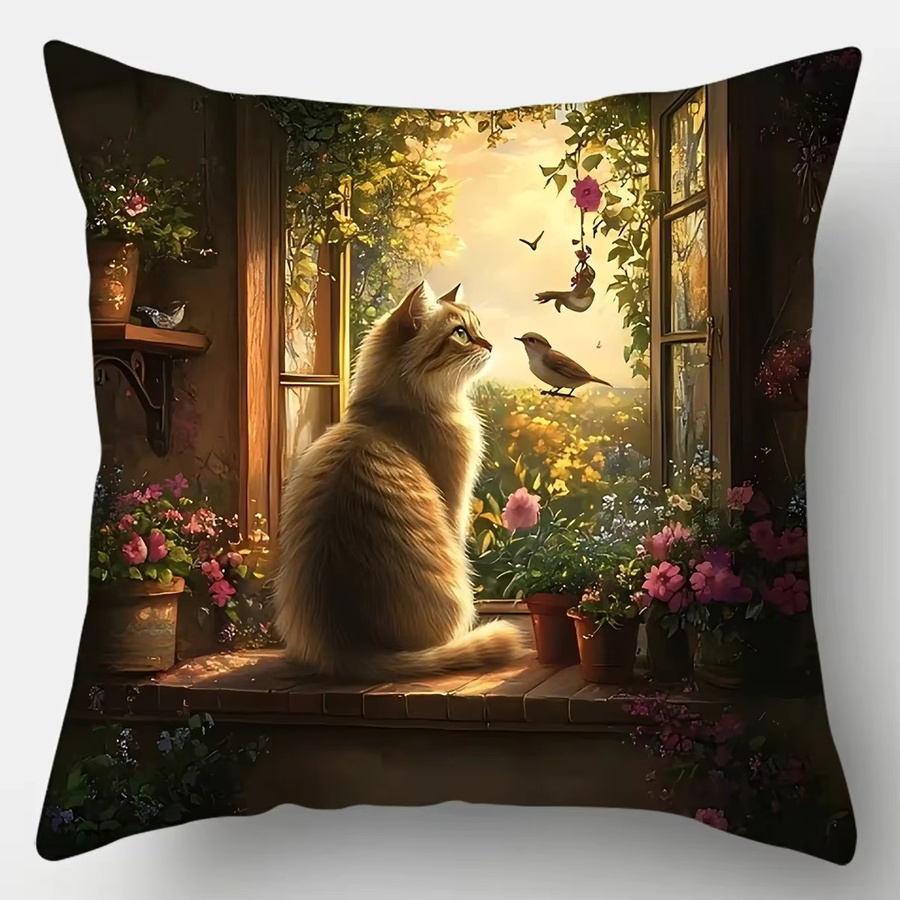 VIKAMA Wurfkissen-Set mit Katzenmotiv in Multicolour, quadratische Kissenbezüge B/B: 30 x 30 cm - Bild 2