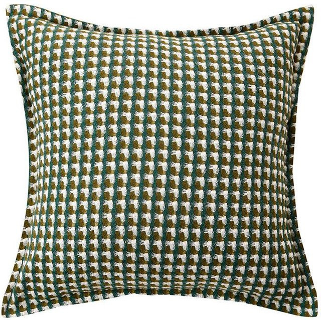 Plaid Leinen Kissenhülle Hahnentritt Vintage Boho Kissenbezug Grün B: 80 cm, H: 60 cm - Bild 1