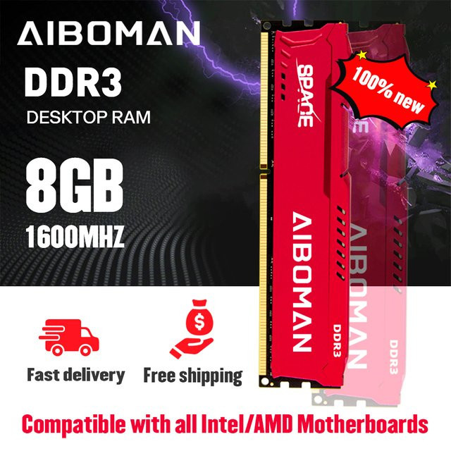 AIBOMAN DDR3 8GB RAM 1600MHz Desktop Arbeitsspeicher mit Kühlkörper in Rot - Bild 1