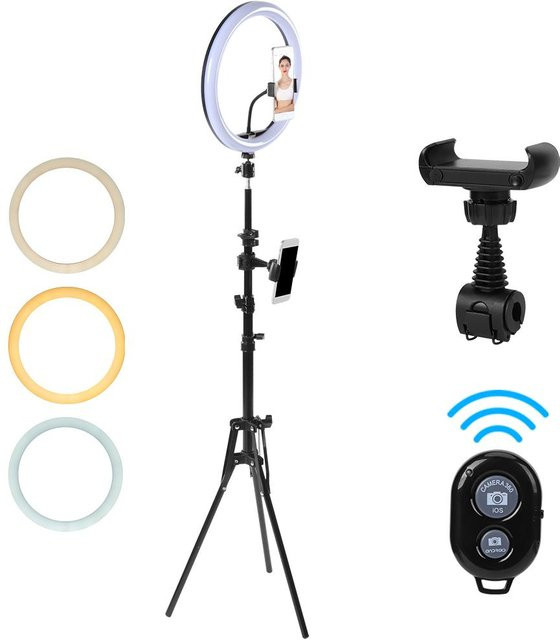 Aimo Ringlicht-Set mit 12 Zoll LED-Fülllicht, 160 cm Stativ und Telefonclip in Schwarz - Bild 1