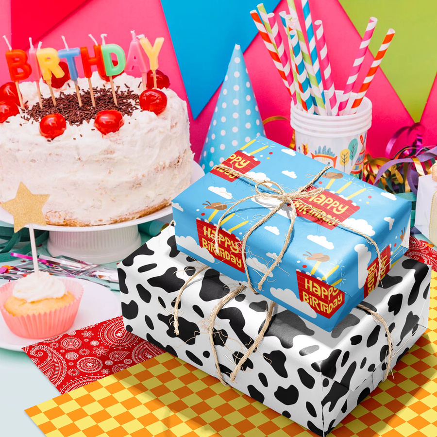 Dekoratives Geschenkpapier mit Happy Birthday Motiv für Geburtstage und Babypartys, Mehrfarbig, 6 oder 12 Stück - Bild 2