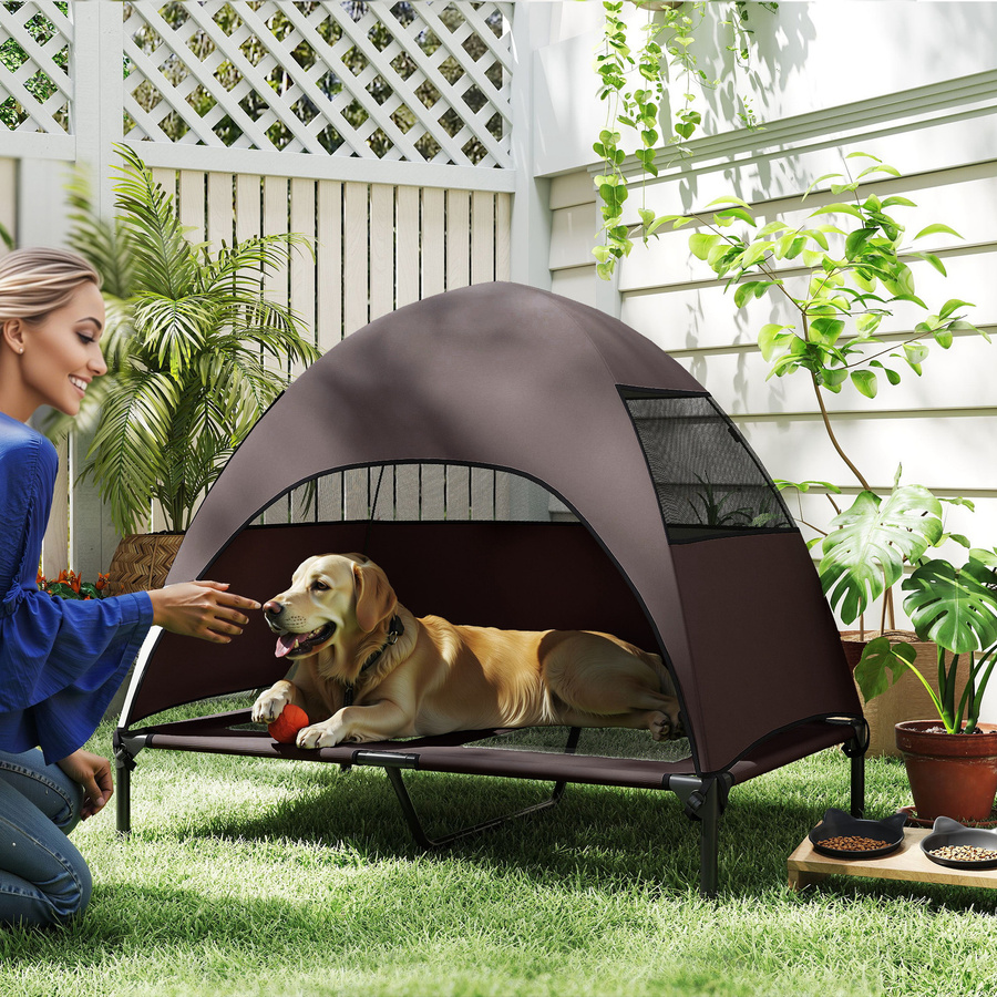 PawHut Hundeliege Outdoor mit Dach und erhöhtem Boden, Kaffee, B/T/H: 76 x 106 x 99 cm - Bild 2
