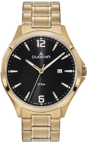 Dugena Herrenuhr, Quarz, Edelstahl, Gold, Schwarz, 41 mm - Bild 1