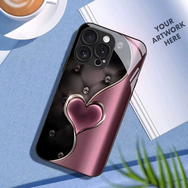 Stoßfeste Handyhülle aus gehärtetem Glas mit rosa Herzchen-Muster für Samsung Galaxy S26 S25 S24 S23 Ultra Plus FE in Schwarz - Bild 5