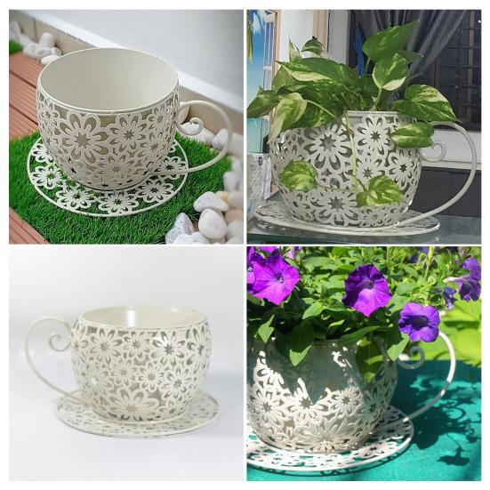 Dekorativer Vintage Blumentopf in Mintgrün aus Eisen für Sukkulenten und Kräuter - Bild 3