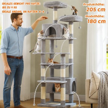 Pawz Road XXL Kratzbaum für Katzen in Beige mit Höhle und Hängematte, Höhe: 205 cm - Bild 2