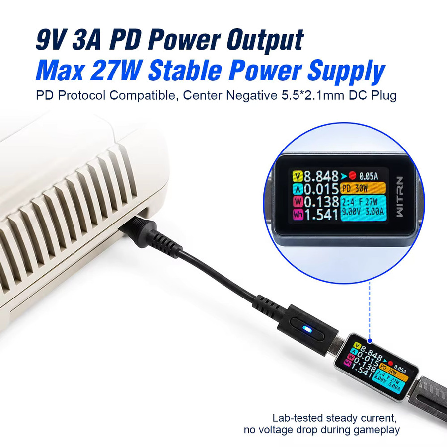 LinkRetro PD 9V USB-C zu DC Stromkabel Ladeadapter für Retro Konsolen wie Famicom, SFC, MD1, Genesis1 und PC Engine Game Gear in Schwarz - Bild 2