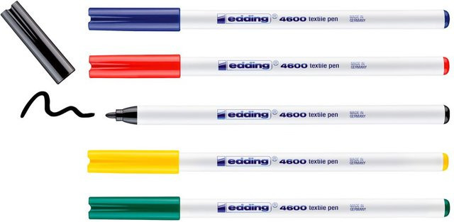 edding 4600 Textil Pen Set in Multicolor mit feiner Spitze, 5 Stück - Bild 1