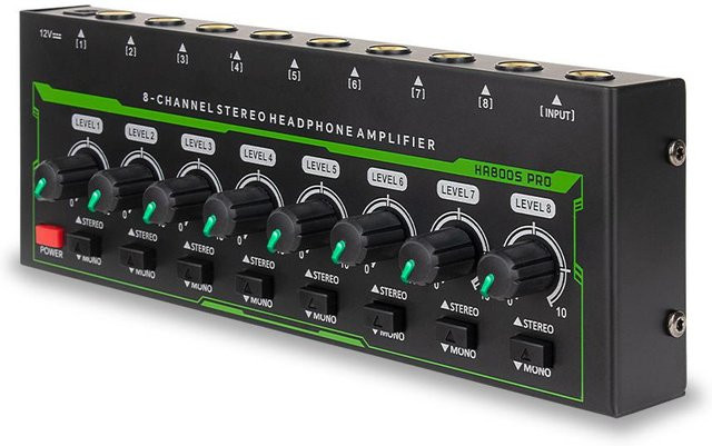 Andoer 8-Kanal Stereo-Kopfhörerverstärker mit 6,35 mm Schnittstellen in Schwarz - Bild 1