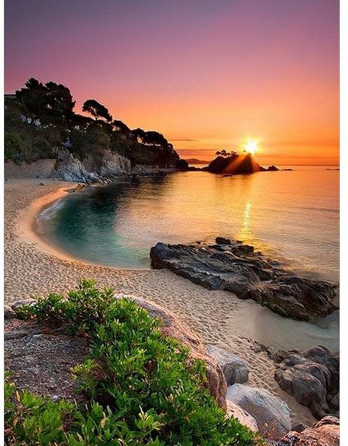 FIYO 5D-Diamantgemälde zum Selbermachen mit Sonnenuntergang am Strand, Landschaftsmotiv in Mehrfarbig, B x H: 40 x 50 cm - Bild 1