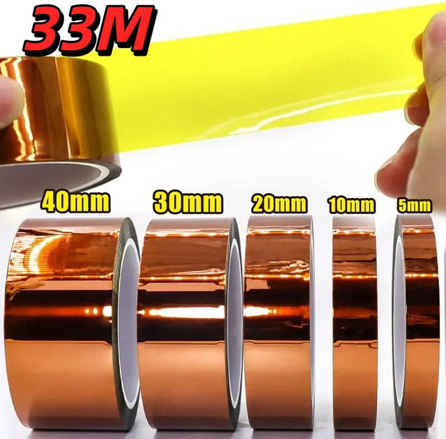3M Polyimid-Goldfolie Hochtemperatur-Isolierband für BGA und 3D-Druck, Farbe: Gold/Braun, Rolle 33m - Bild 1