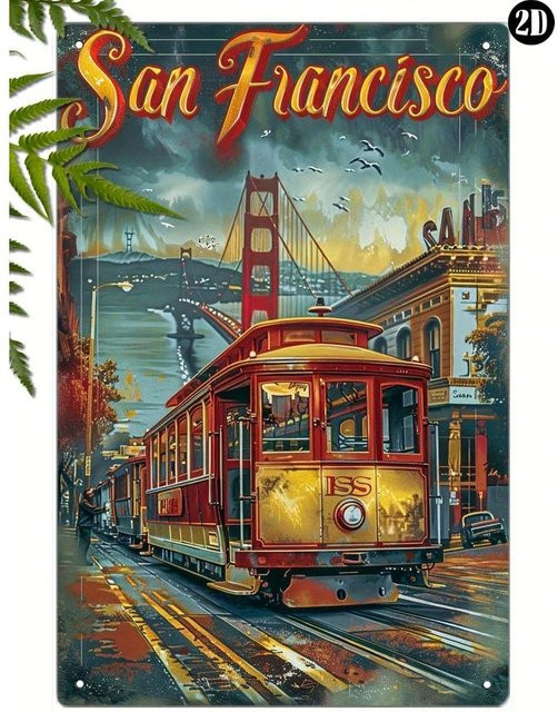 SAZ Tin Sign San Francisco Vintage Aluminium Wandschild aus Metall, Rechteck, Multicolor, Breite: 30 cm, Höhe: 20 cm - Bild 1