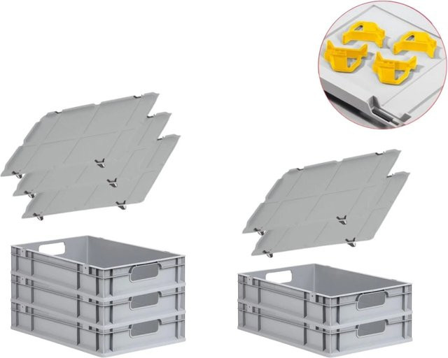 PROREGAL Spar Set mit 5x Eurobox Nextgen Economy in Gelb inklusive Auflagedeckel und 4x Schiebeschnappverschlüssen, H x B x T: 12 x 40 x 60 cm, 23 Liter - Bild 1