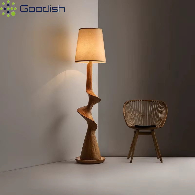 Japanische Wabi-Sabi Retro-Stehlampe aus Holz in Beige mit LED und warmweißem Licht für dein Schlafzimmer - Bild 2