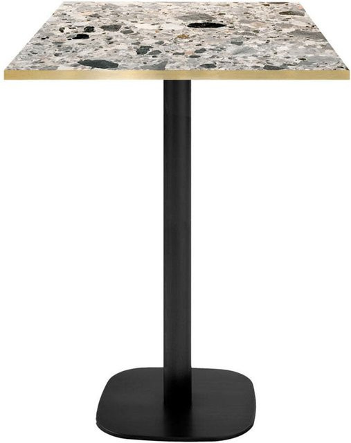 RestooTab Stehtisch Round quadratisch in Steingrau Terrazzo und Schwarz mit Messingkanten, B/T/H: 60 x 60 x 113 cm - Bild 1