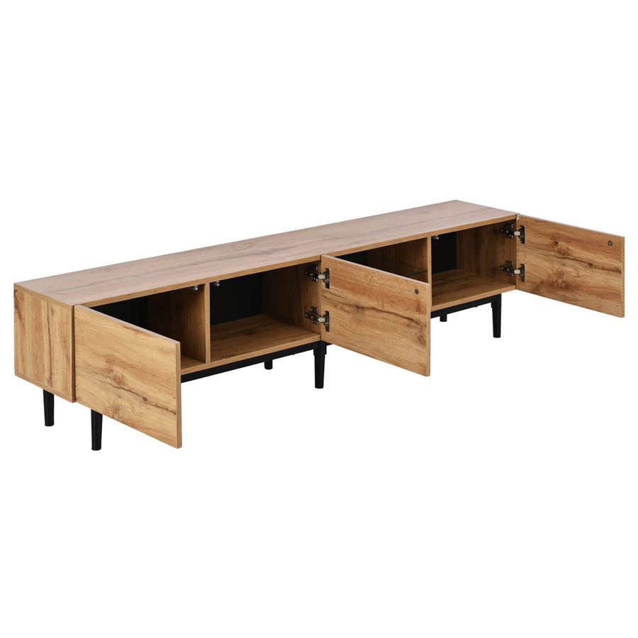 Flieks TV-Lowboard im Industrie-Design mit LED-Leuchten und Holzmaserung, Farbe: Holzfarbe/Schwarz, B/T/H: 175 x 41 x 41 cm - Bild 2
