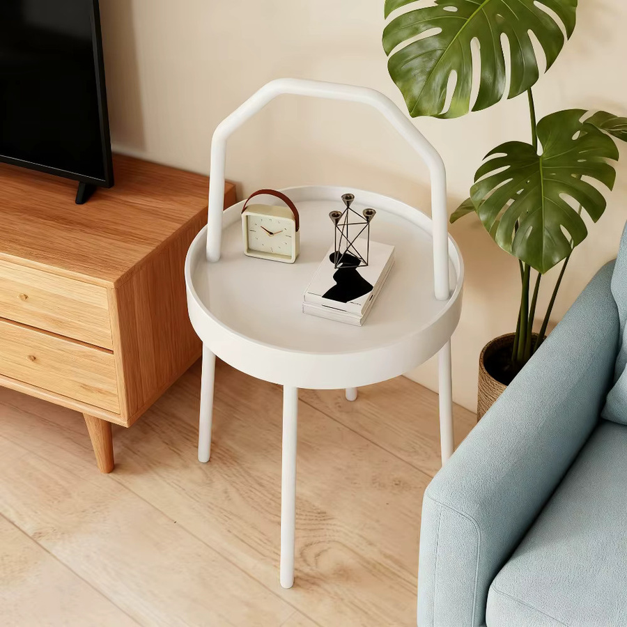 LIUSHADUOLA Beistelltisch aus Metall in Weiß, moderner runder Couchtisch mit mattem Finish für Schlafzimmer und Sofa - Bild 4