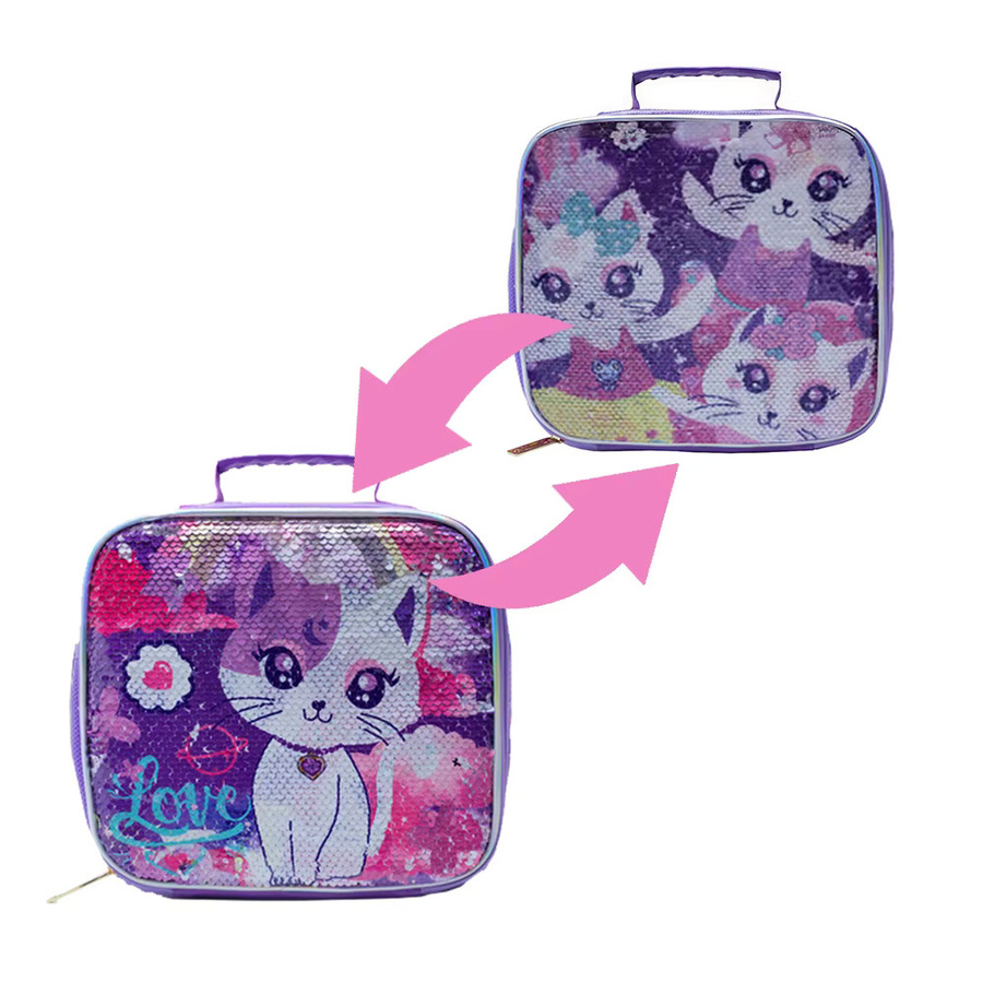 BLING BABIES Kinder-Tragetasche für Lunchboxen mit lila Katzen-Pailletten-Design, B/H/T: 24,0 x 22,0 x 2,0 cm - Bild 2