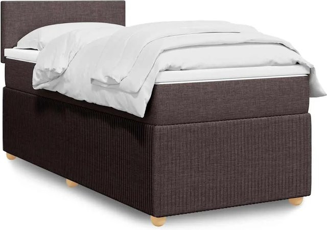 vidaXL Boxspringbett mit Matratze Dunkelbraun aus Stoff mit USB-Ladeport und Unterbettbeleuchtung B/T/H: 90 x 190 x 100,5 cm - Bild 1