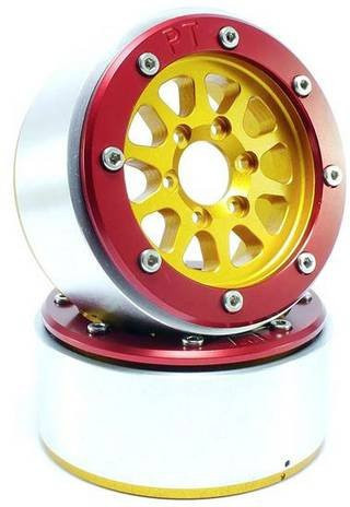 Metsafil 1:10 Crawler Felgen Gear aus Aluminium in Gold und Rot, 1 Paar - Bild 1
